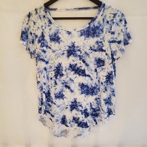 Hollister Flowy Blue Tie Dye Tee Tunic Back Hem Lower Back Cut Size XS